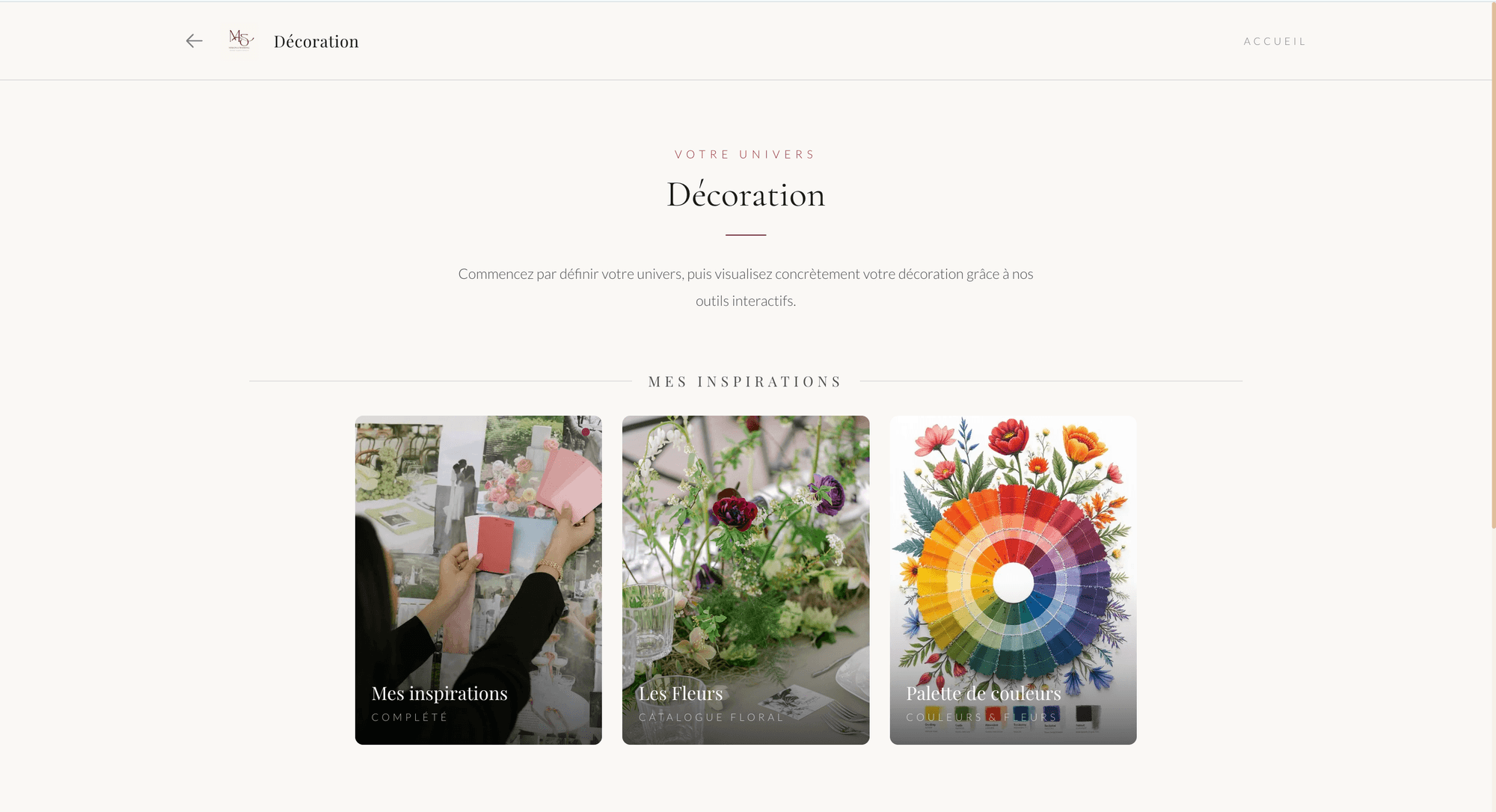 Screenshot of the section Your inspiration and floral decoration