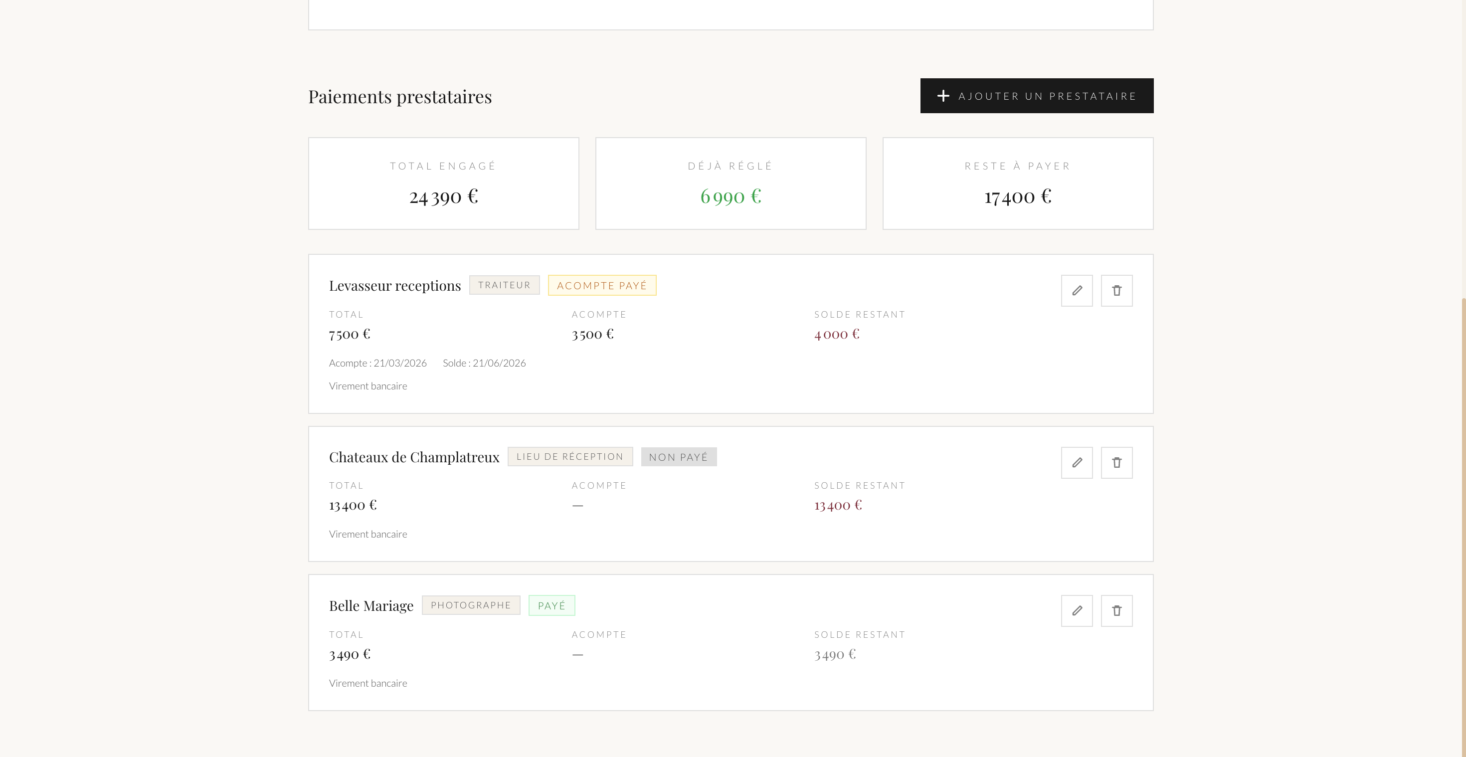 Screenshot of the section Your payments and quotes