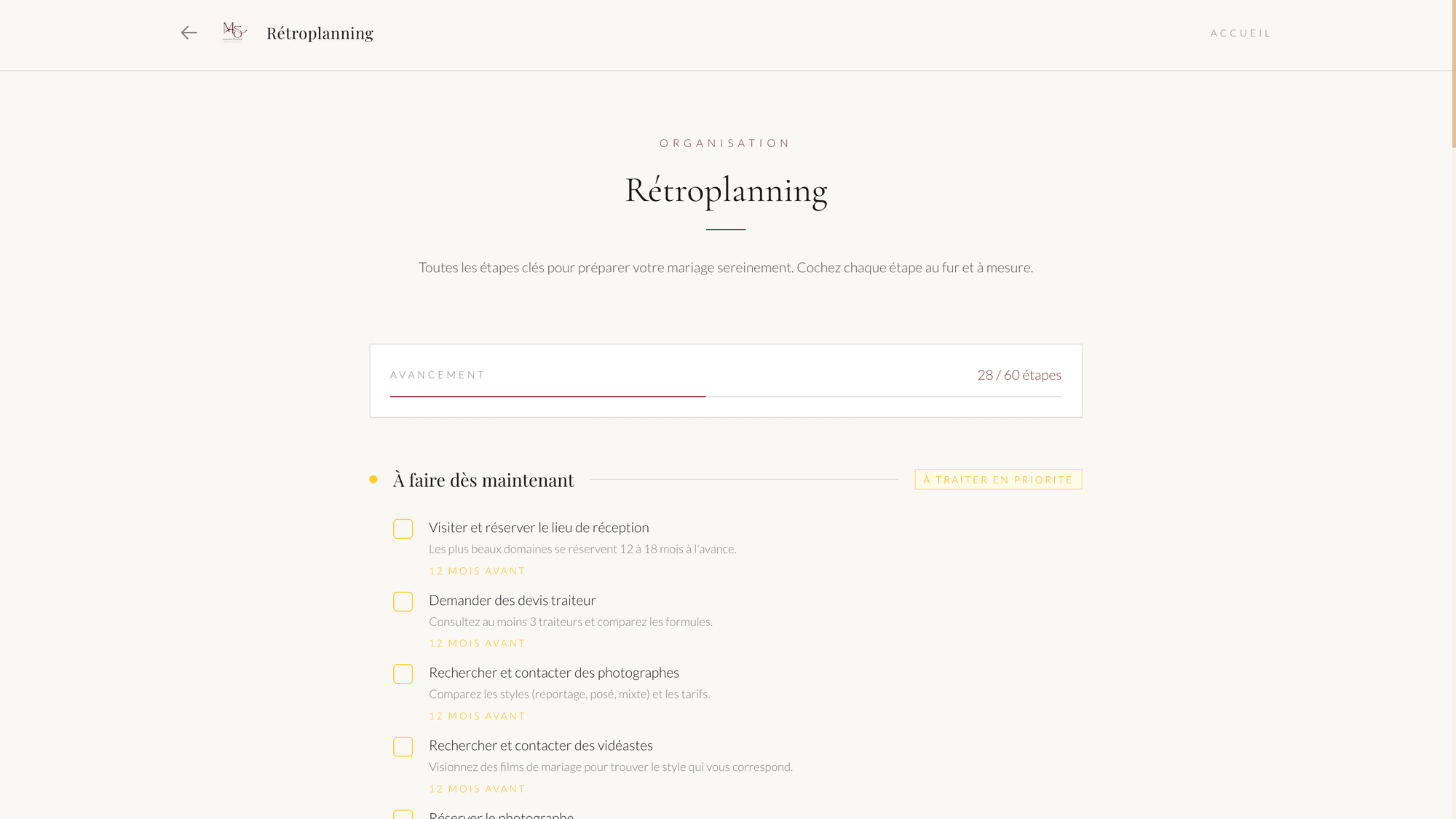 Screenshot of the section Your personalised retro-planning